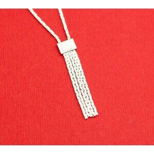 Vintage silver chain tassel necklace minimal dainty 18 Inch by Avon - F7